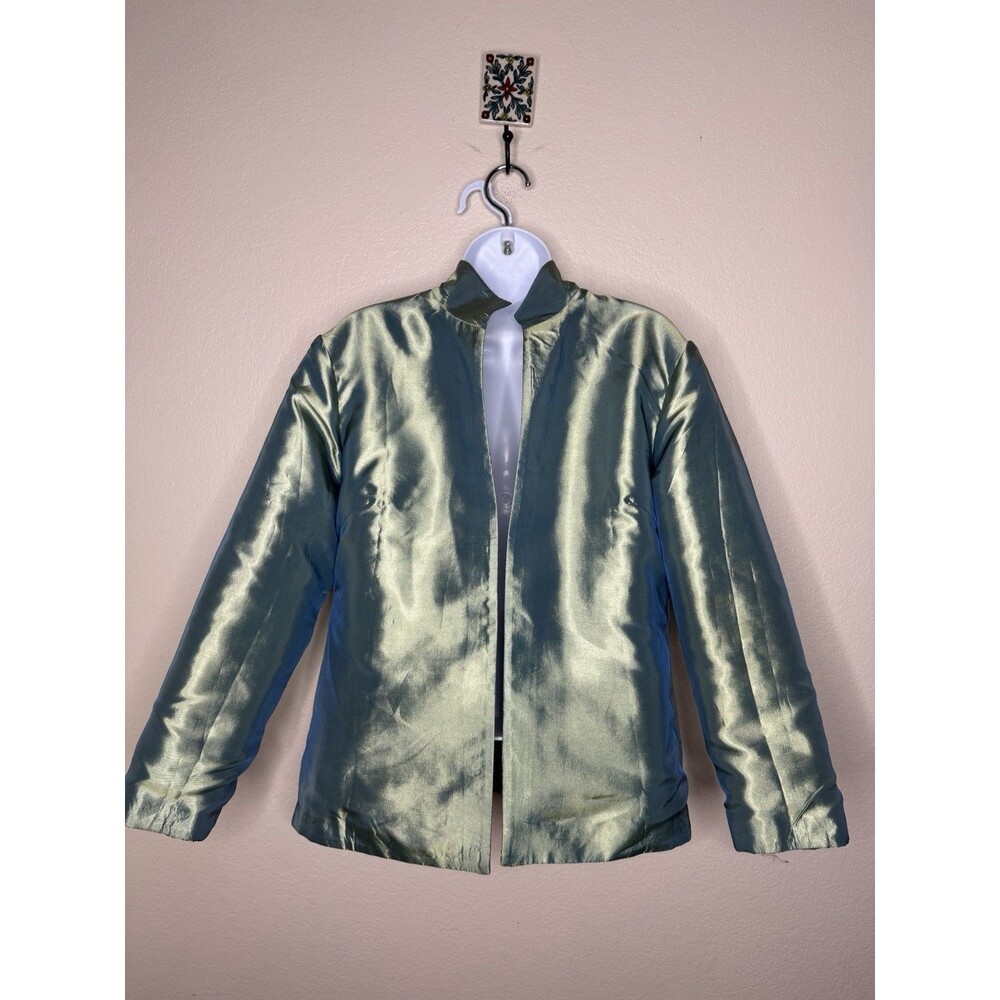 Grace Chuang New York Feather Print Open Jacket Sz S Multicolor Reversible Green - Picture 13 of 16